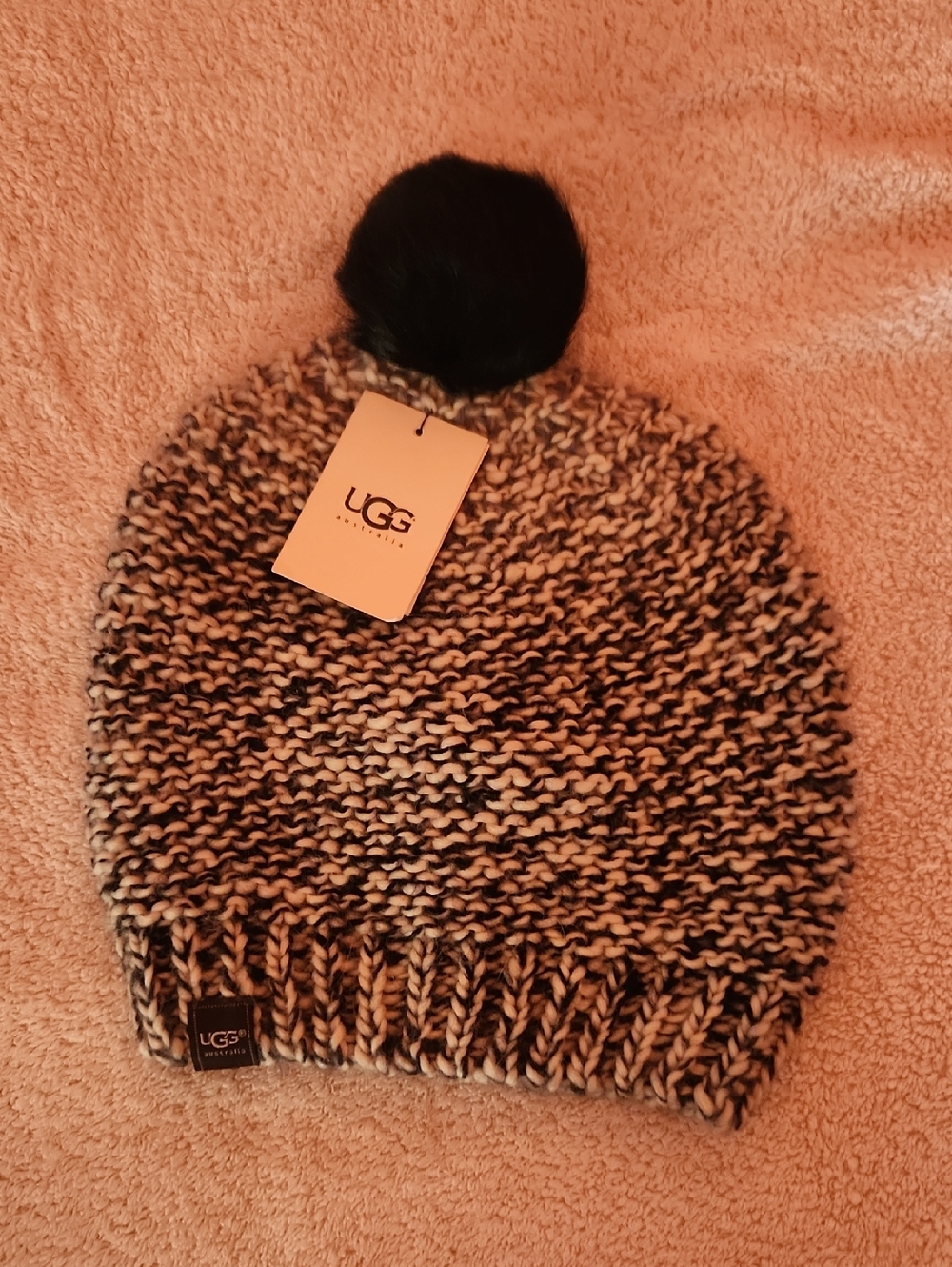 UGG Marled Knit Pom Hat - Black & Cream
